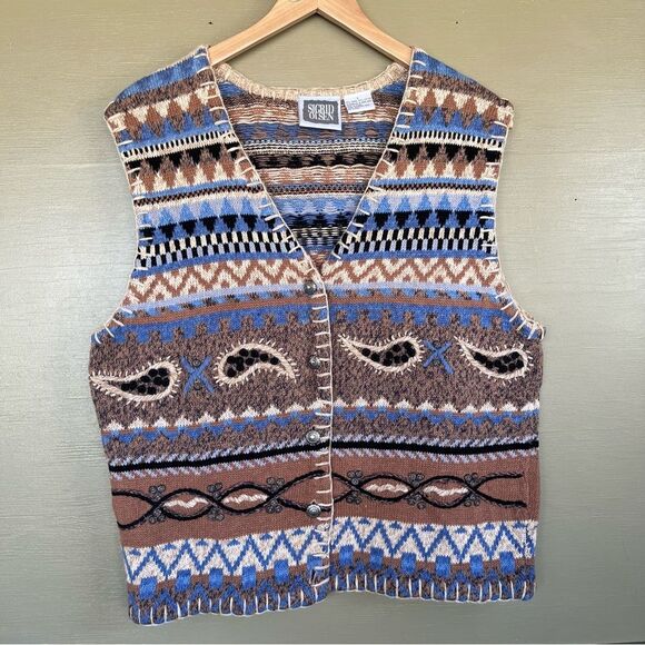 Sigrid Olsen Knit Patterned Textured Sweater Vest Large - Picture 1 of 12